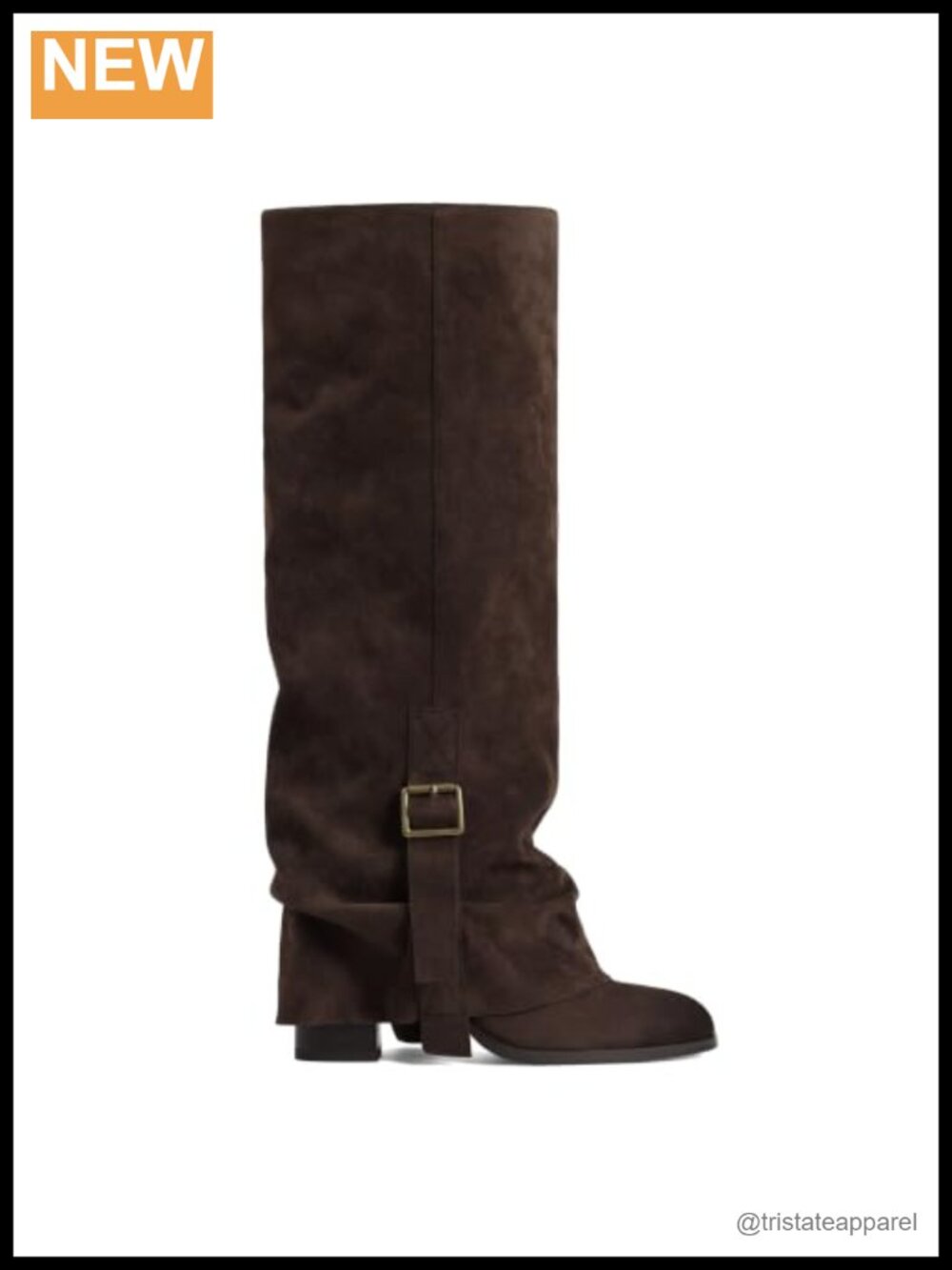 Knee High Fold Over Boots Women Faux Suede Slouch Chunky Heel Wide Calf Fall